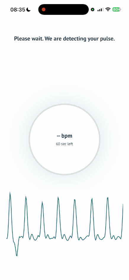 The FibriCheck app detecting a pulse during a 60-second measurement